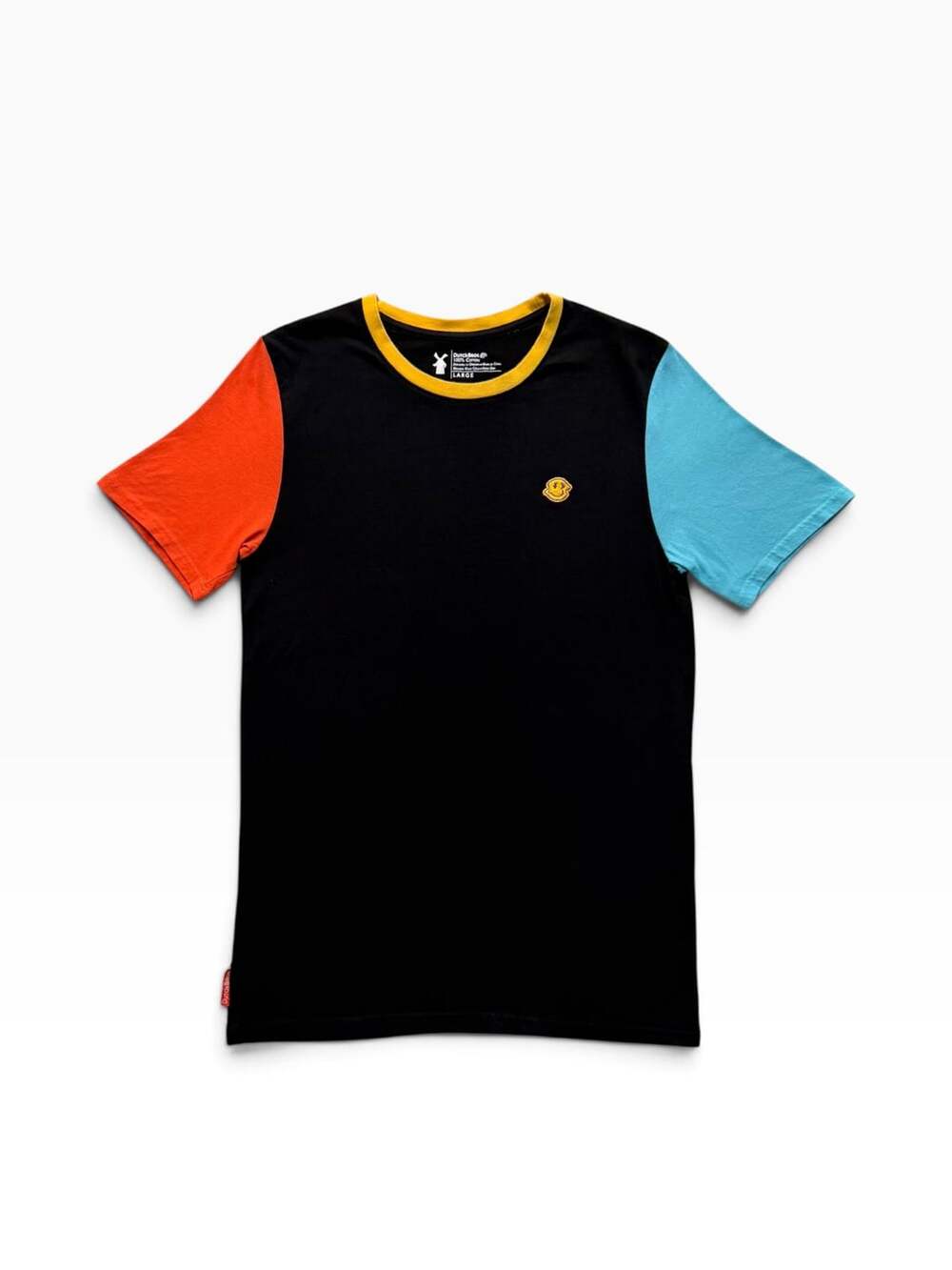 Dutch Bros Coffee Black Blue Orange Colorblock Smiley Face T-Shirt Large
